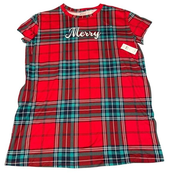 Joyspun Plaid Merry Nightgown Women Size Large/XL Red Sleepshirt Pajamas Pockets - Picture 1 of 5